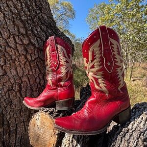 🦅 SENDRA Vintage Red Leather Eagles/Stars Cowboy Boots! US SZ 8.5 Made in Spain!